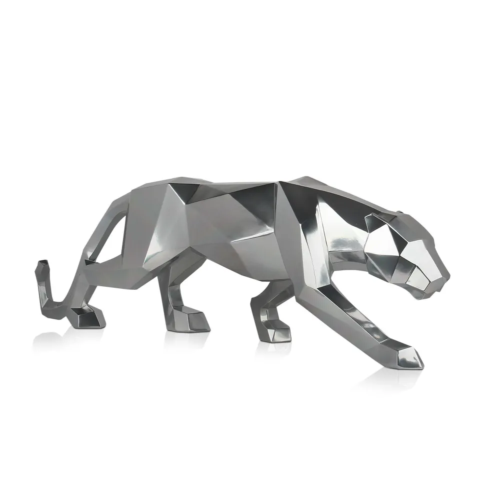 Polygon Panther 31cm Silver Resin Indoor Sculpture