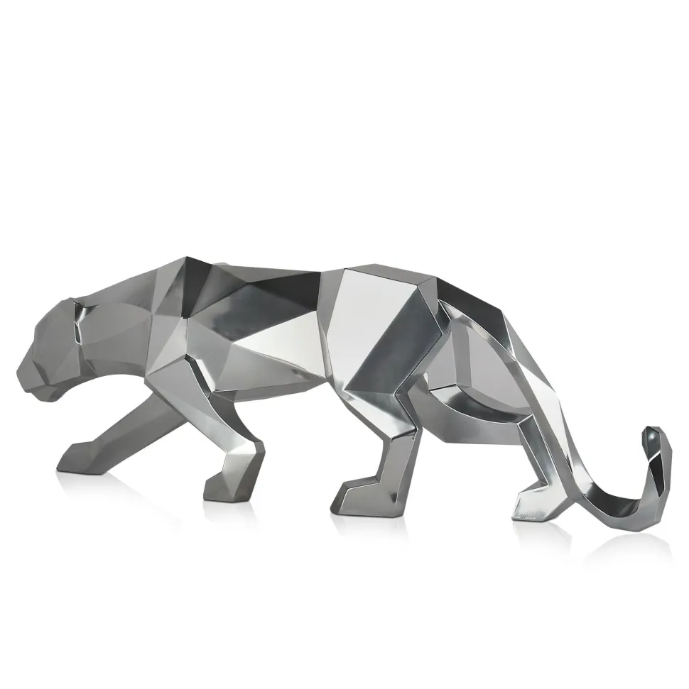 Polygon Panther 31cm Silver Resin Indoor Sculpture