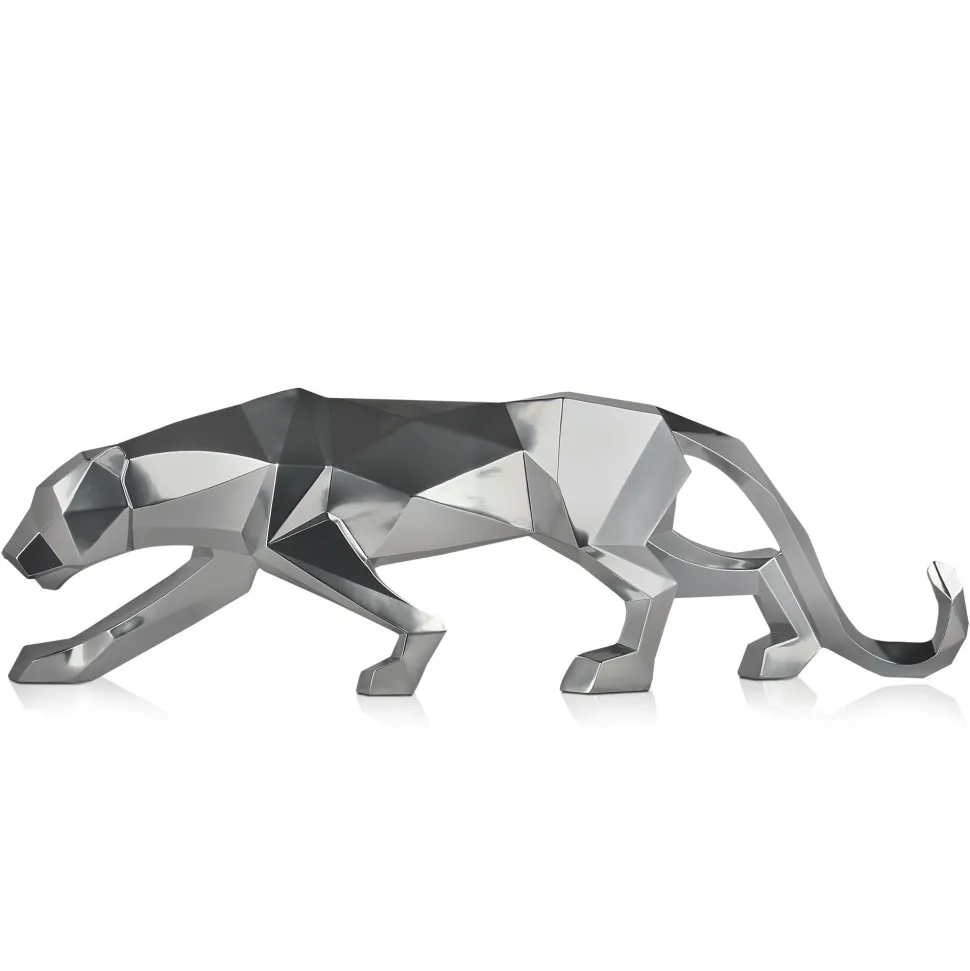 Polygon Panther 31cm Silver Resin Indoor Sculpture