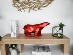 Polygon Polar Bear 25cm Red Resin Indoor Sculpture