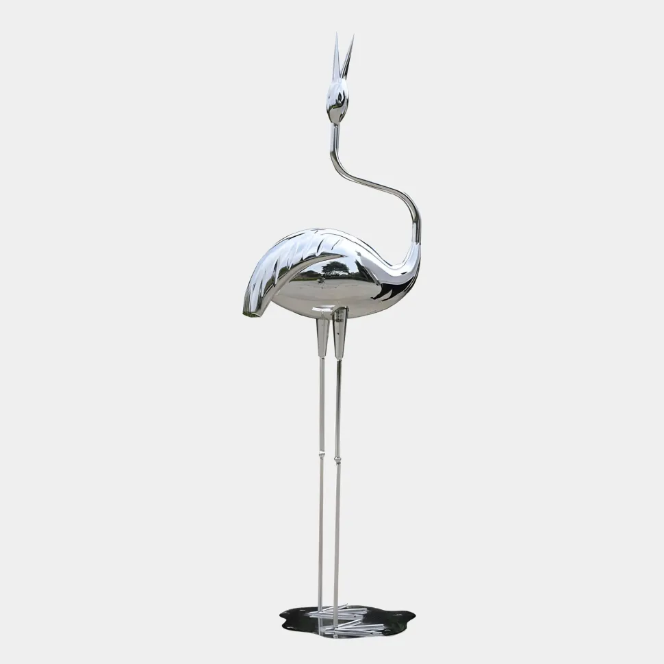 Pure Crane 153cm Silver Metal Garden Sculpture