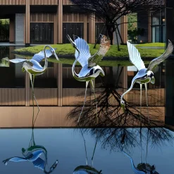 Pure Crane 124cm Silver Metal Garden Sculpture
