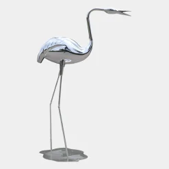 Pure Crane 130cm Silver Metal Garden Sculpture v2