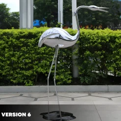 Pure Crane 130cm Silver Metal Garden Sculpture v2