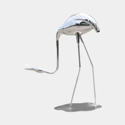 Pure Crane 100cm Silver Metal Garden Sculpture