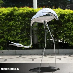 Pure Crane 100cm Silver Metal Garden Sculpture