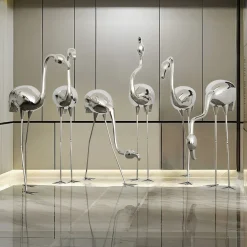 Pure Flamingo 130cm Silver Metal Garden Sculpture