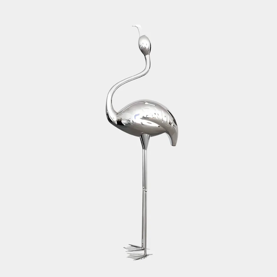 Pure Flamingo 147cm Silver Metal Garden Sculpture