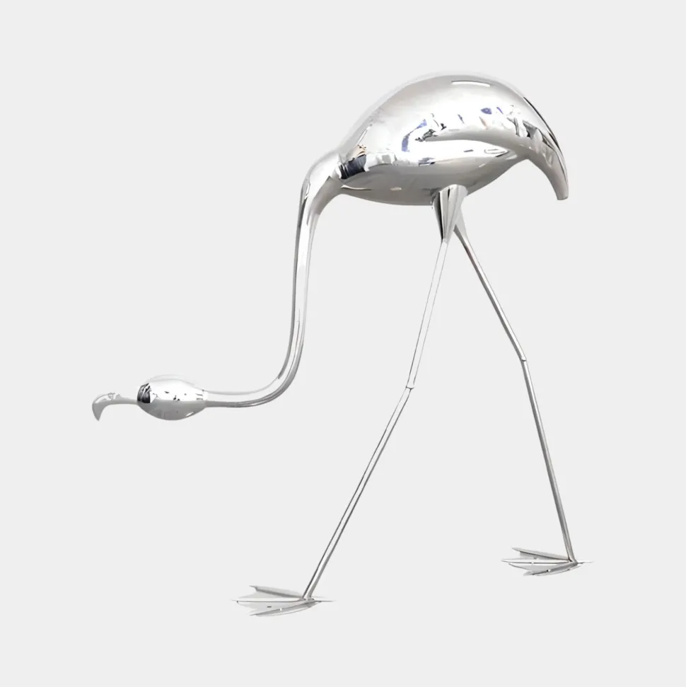 Pure Flamingo 94cm Silver Metal Garden Sculpture