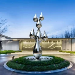 Raindrop Ripples 180cm Silver Metal Garden Sculpture