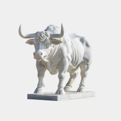 Regal Bull 120cm White Marble Garden Statue v3