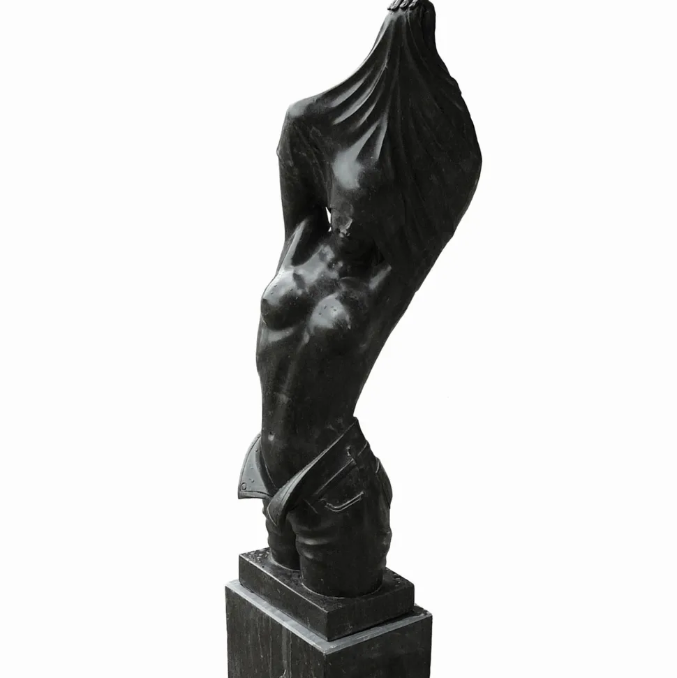 Reveal Black Marble 170cm Garden Statue on Pedestal