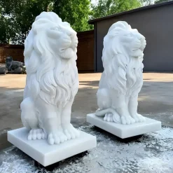 Royal Lion 120cm White Marble Garden Statue