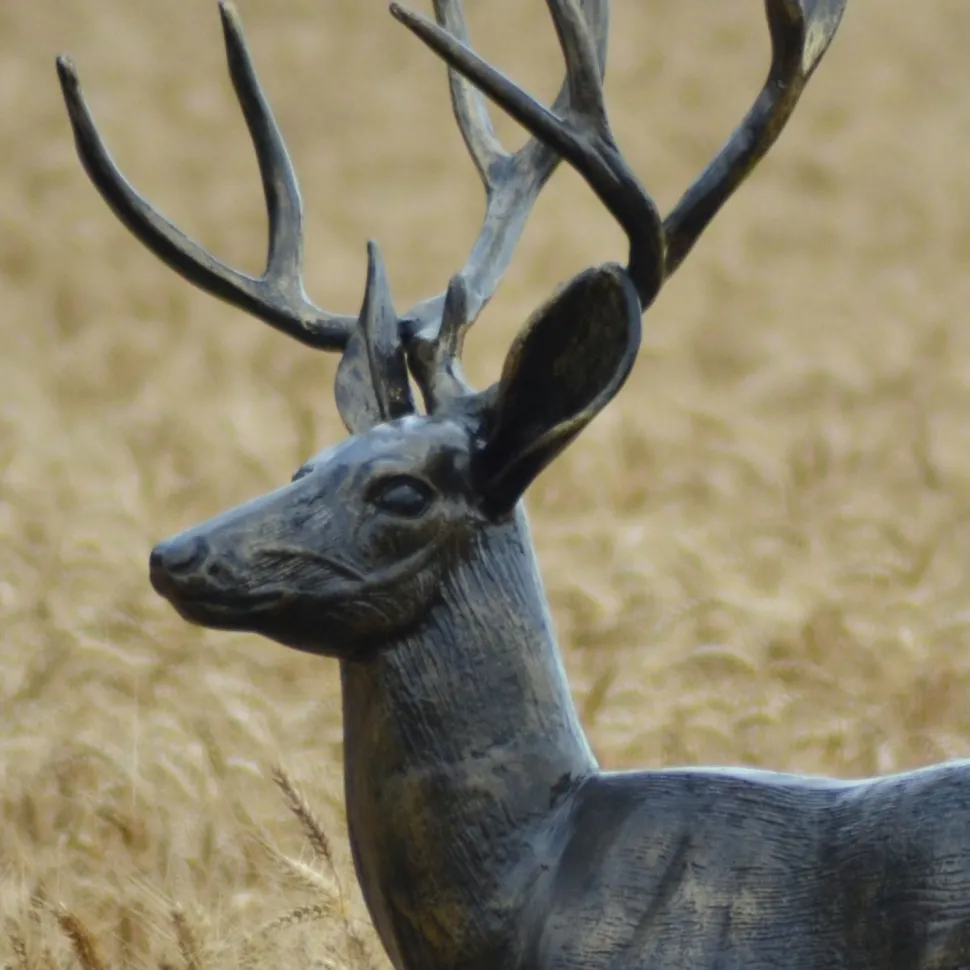 Stag Doe & Fawn Collection Bronze Metal Garden Statues