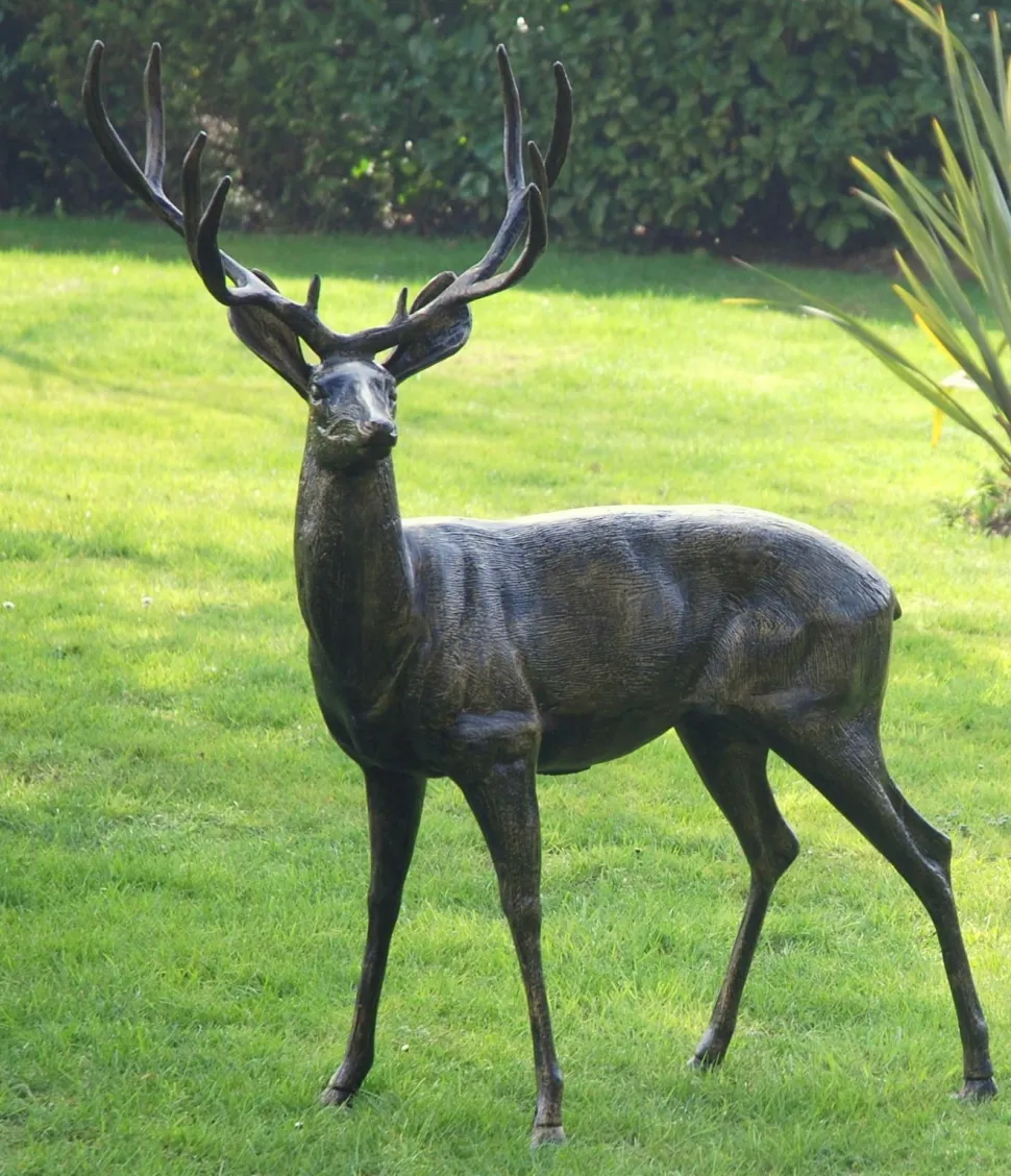 Stag Doe & Fawn Collection Bronze Metal Garden Statues