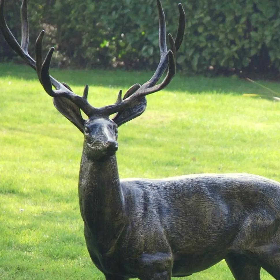 Stag Doe & Fawn Collection Bronze Metal Garden Statues