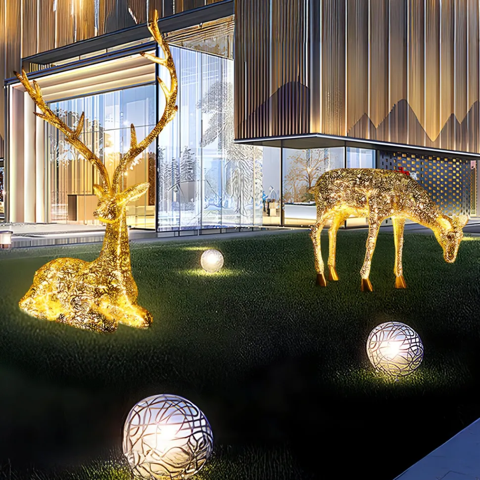 Starlight Stag 125cm LED Gold Metal Garden Sculpture