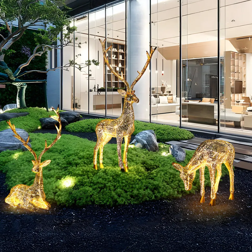Starlight Stag 212cm LED Gold Metal Garden Sculpture
