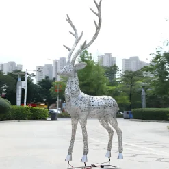 Starlight Stag 212cm LED Silver Metal Garden Sculpture