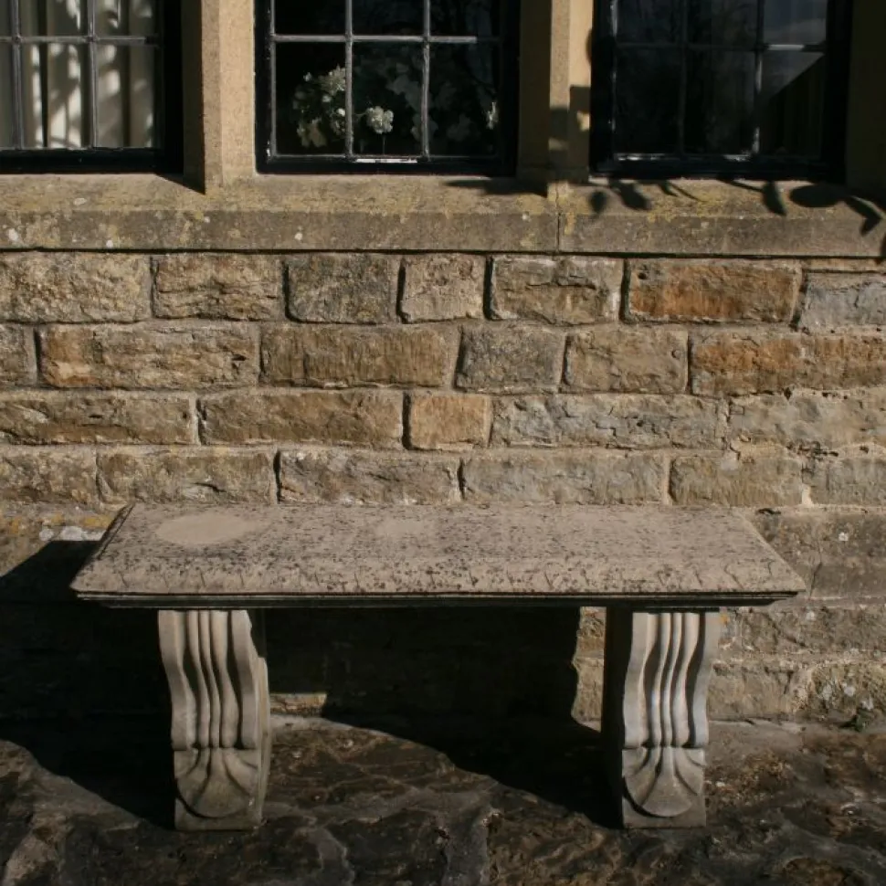 Straight Plain Stone Garden Bench